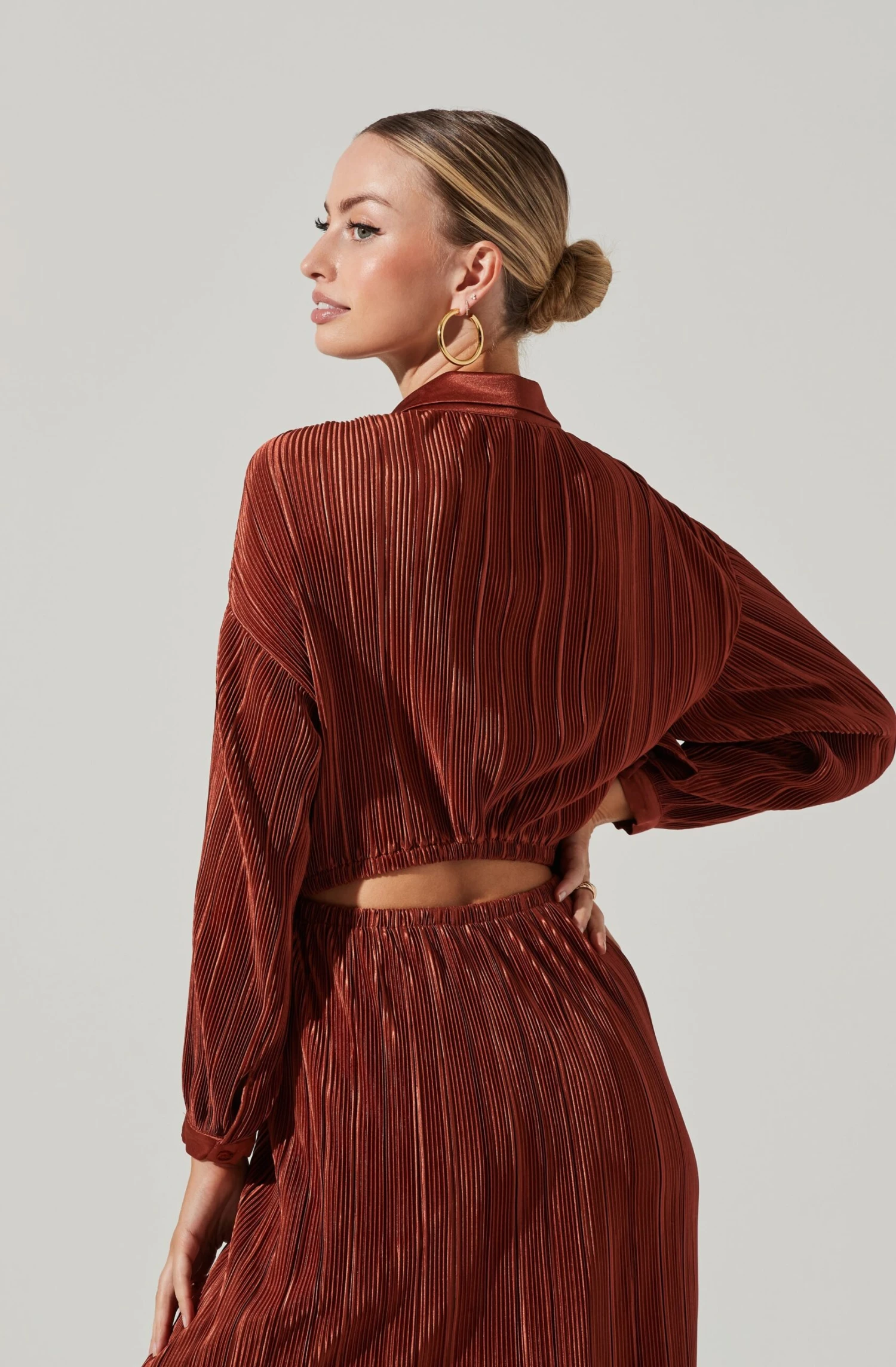 Ferran Plisse Cutout Button Down Long Sleeve Midi Dress 5 Ferran Plisse Cutout Button Down Long Sleeve Midi Dress - Image 5