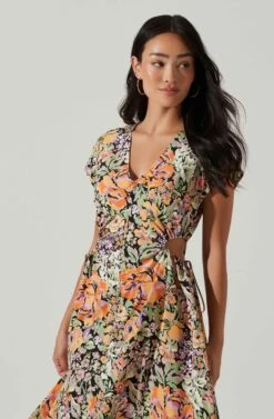 Miranda Floral Print Midi Dress -Sundress Haven ACDR101340B ORANGEBLACKFLORAL 3
