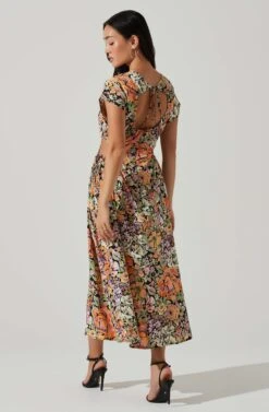 Miranda Floral Print Midi Dress -Sundress Haven ACDR101340B ORANGEBLACKFLORAL 5