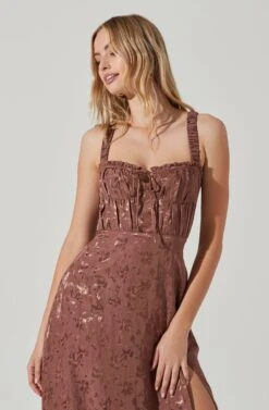 Elsie Floral Jacquard Smocked Midi Dress -Sundress Haven ACDR101374J BROWNJACQUARD 4