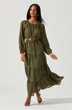 Freya Cutout Midriff Maxi Dress 18 Freya Cutout Midriff Maxi Dress -Sundress Haven ACDR101375S OLIVE 1718