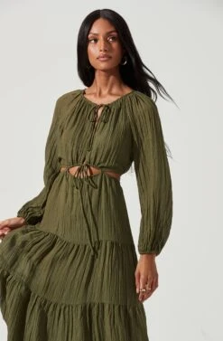 Freya Cutout Midriff Maxi Dress 19 Freya Cutout Midriff Maxi Dress -Sundress Haven ACDR101375S OLIVE 1721