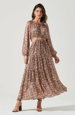 Freya Floral Cutout Midriff Maxi Dress 8 Freya Floral Cutout Midriff Maxi Dress -Sundress Haven ACDR101375 PINKBROWNFLORAL 2048