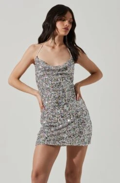 Kendra Sequin Cowl Neck Mini Dress -Sundress Haven ACDR101394 PINKMULTI 3