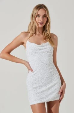 Kendra Sequin Cowl Neck Mini Dress -Sundress Haven ACDR101394 WHITE 2