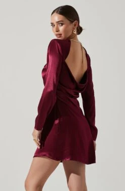Carina Satin Chain Link Long Sleeve Mini Dress -Sundress Haven ACDR101441 WINE 4