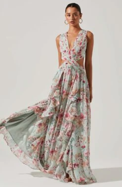 Noya Floral Cutout Maxi Dress -Sundress Haven ACDR101457 AQUAPINKFLORAL 6 2