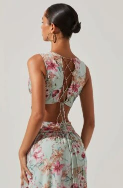 Noya Floral Cutout Maxi Dress -Sundress Haven ACDR101457 AQUAPINKFLORAL 6 6
