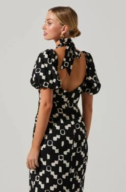 Hailey Geo Print Halter Midi Dress -Sundress Haven ACDR101508 BLACKGEO 3