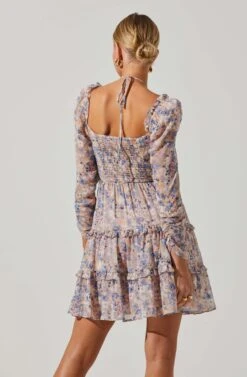 Noelia Floral Halter Mini Dress -Sundress Haven ACDR101513 BLUEPINKMULTI 4