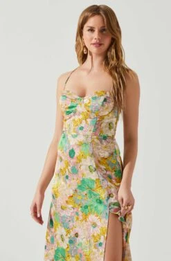 Gala Bustier Cross Strap Midi Dress 21 Gala Bustier Cross Strap Midi Dress -Sundress Haven ACDR101545 CORALYELLOWFLORAL 3