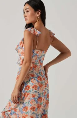 Mahalia Floral Sweetheart Ruffle Midi Dress 13 Mahalia Floral Sweetheart Ruffle Midi Dress -Sundress Haven ACDR101550 BLUEORANGEFLORAL 4