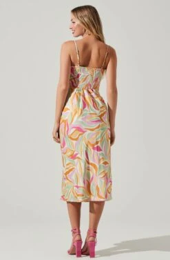 Mariela Abstract Print Midi Dress -Sundress Haven ACDR101558R MUSTARDPINKFLORAL 4