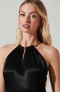 Kazia Satin Halter Chain Maxi Dress -Sundress Haven ACDR101567R BLACK 3