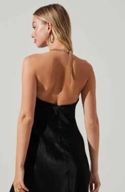 Kazia Satin Halter Chain Maxi Dress -Sundress Haven ACDR101567R BLACK 4