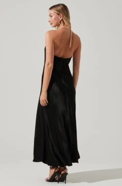 Kazia Satin Halter Chain Maxi Dress -Sundress Haven ACDR101567R BLACK 5