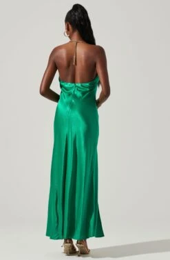 Kazia Satin Halter Chain Maxi Dress -Sundress Haven ACDR101567R EMERALD 6