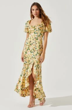 Dayanara Puff Sleeve Floral Maxi Dress 8 Dayanara Puff Sleeve Floral Maxi Dress -Sundress Haven ACDR101589P GREENYELLOWFLORAL 1