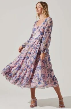 Jannika Floral Wrap Front Midi Dress -Sundress Haven ACDR101593 PURPLEPINKFLORAL 2