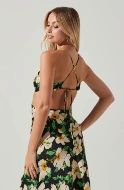 Norelle Satin Floral Midi Dress -Sundress Haven ACDR101596 BLACKFLORAL 4