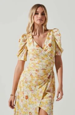 Martina Floral Ruched Midi Dress -Sundress Haven ACDR101635 YELLOWRUSTFLORL 3