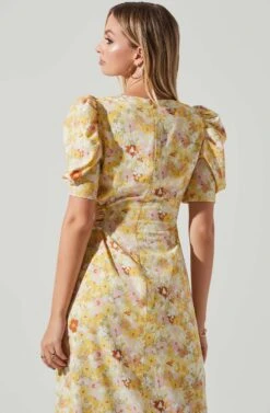 Martina Floral Ruched Midi Dress -Sundress Haven ACDR101635 YELLOWRUSTFLORL 4