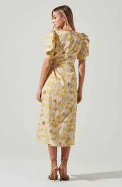 Martina Floral Ruched Midi Dress -Sundress Haven ACDR101635 YELLOWRUSTFLORL 5