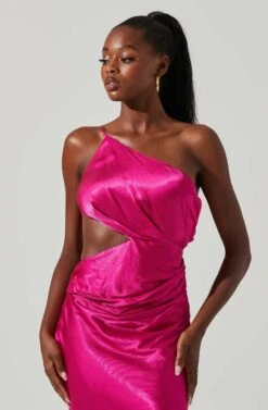 Martina Satin Side Cutout One Shoulder Midi Dress 15 Martina Satin Side Cutout One Shoulder Midi Dress -Sundress Haven ACDR101650S FUCHSIA 3
