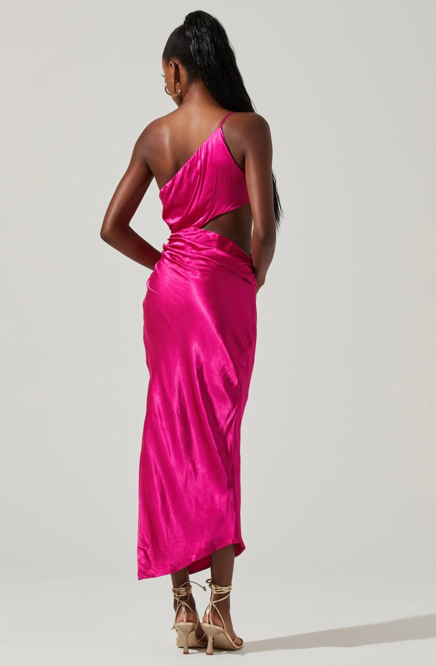 Martina Satin Side Cutout One Shoulder Midi Dress 9 Martina Satin Side Cutout One Shoulder Midi Dress - Image 9