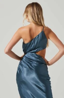 Martina Satin Side Cutout One Shoulder Midi Dress 12 Martina Satin Side Cutout One Shoulder Midi Dress -Sundress Haven ACDR101650S SLATEBLUE 3