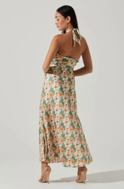 Giova Floral Halter Midi Dress -Sundress Haven ACDR101659 GREENPINKFLORAL 5