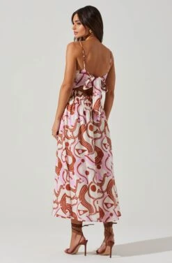 Suzy Abstract Print Midi Dress -Sundress Haven ACDR101679 BROWNPINKGEO 4