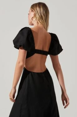 Winley Puff Sleeve Cutout Midi Dress -Sundress Haven ACDR101685 BLACK 3
