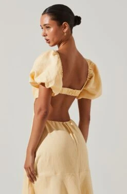 Winley Puff Sleeve Cutout Midi Dress -Sundress Haven ACDR101685 LEMON 4