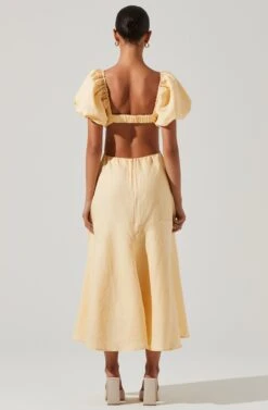 Winley Puff Sleeve Cutout Midi Dress -Sundress Haven ACDR101685 LEMON 5