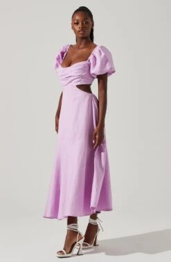 Winley Puff Sleeve Cutout Midi Dress -Sundress Haven ACDR101685 LILAC 1