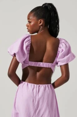 Winley Puff Sleeve Cutout Midi Dress -Sundress Haven ACDR101685 LILAC 3