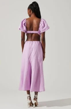 Winley Puff Sleeve Cutout Midi Dress -Sundress Haven ACDR101685 LILAC 4