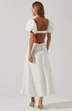 Winley Puff Sleeve Cutout Midi Dress -Sundress Haven ACDR101685 OFFWHITE 5