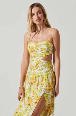 Kalina Floral Pleated Bust Midi Dress -Sundress Haven ACDR101728 YELLOWFLORAL 4