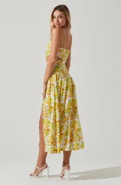 Kalina Floral Pleated Bust Midi Dress -Sundress Haven ACDR101728 YELLOWFLORAL 6