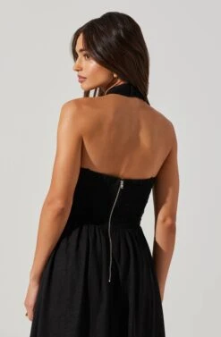 Zaria Pleated Halter Midi Dress -Sundress Haven ACDR101778 BLACK 4