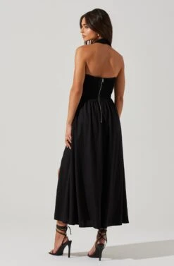 Zaria Pleated Halter Midi Dress -Sundress Haven ACDR101778 BLACK 5