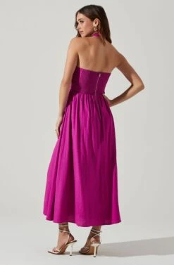 Zaria Pleated Halter Midi Dress -Sundress Haven ACDR101778 FUCHSIA 5