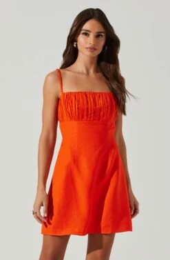 Claramae Ruched Mini Dress -Sundress Haven ACDR101796S ORANGE 2