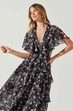 Lucy Flutter Sleeve Floral Cutout Maxi Dress -Sundress Haven ACDR101808 BLACKPINKFLORAL 4