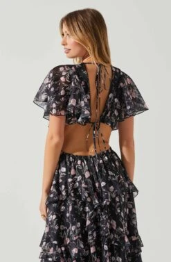 Lucy Flutter Sleeve Floral Cutout Maxi Dress -Sundress Haven ACDR101808 BLACKPINKFLORAL 5