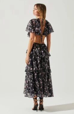 Lucy Flutter Sleeve Floral Cutout Maxi Dress -Sundress Haven ACDR101808 BLACKPINKFLORAL 6