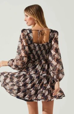 Alayna Twist Bust Long Sleeve Mini Dress 10 Alayna Twist Bust Long Sleeve Mini Dress -Sundress Haven ACDR101907 BLACKFLORAL 5