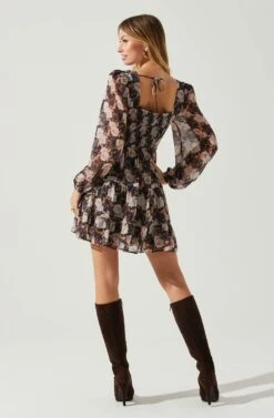 Alayna Twist Bust Long Sleeve Mini Dress 11 Alayna Twist Bust Long Sleeve Mini Dress -Sundress Haven ACDR101907 BLACKFLORAL 6